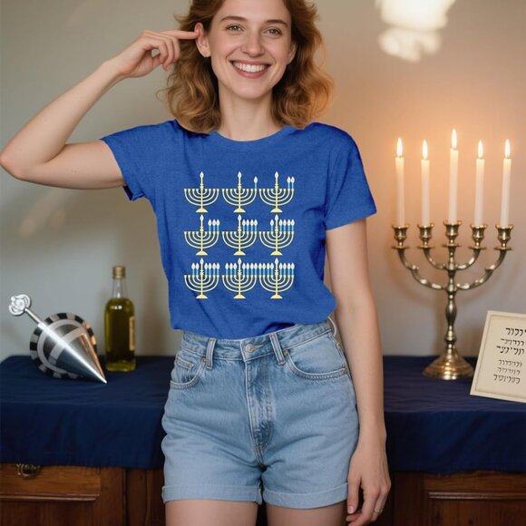 Celebrate in Style: Premium Women's Blue Hanukkah Chanukah Shirt Available S-XXL - Picture 2 of 6